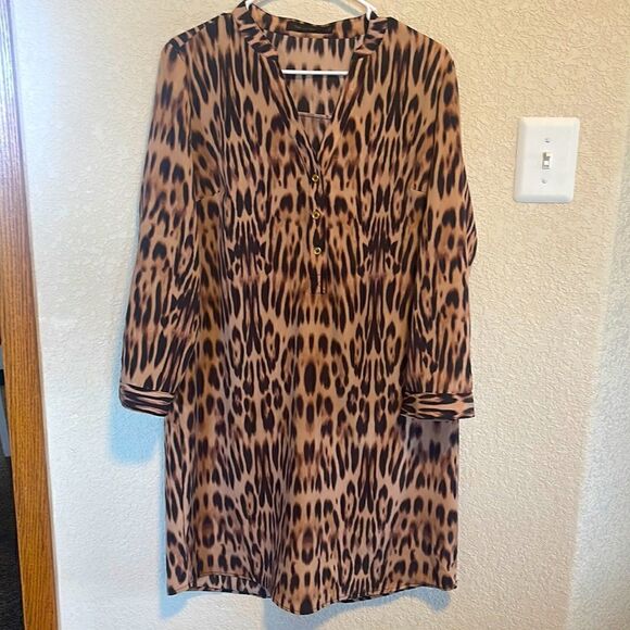 The Limited- Button Front Short Sheath Leopard Cheetah Dress, Size Large - Picture 1 of 7
